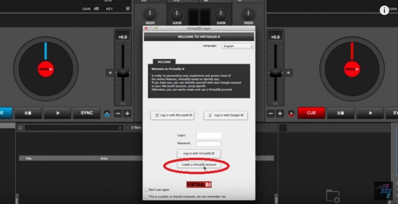 Create Account in Virtual DJ 